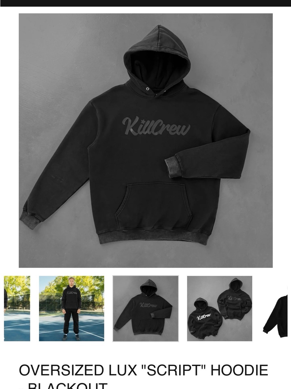 *FINAL PRICE* Kill Crew Oversized Lux "Script" Hoodie in Black - Picture 2 of 6
